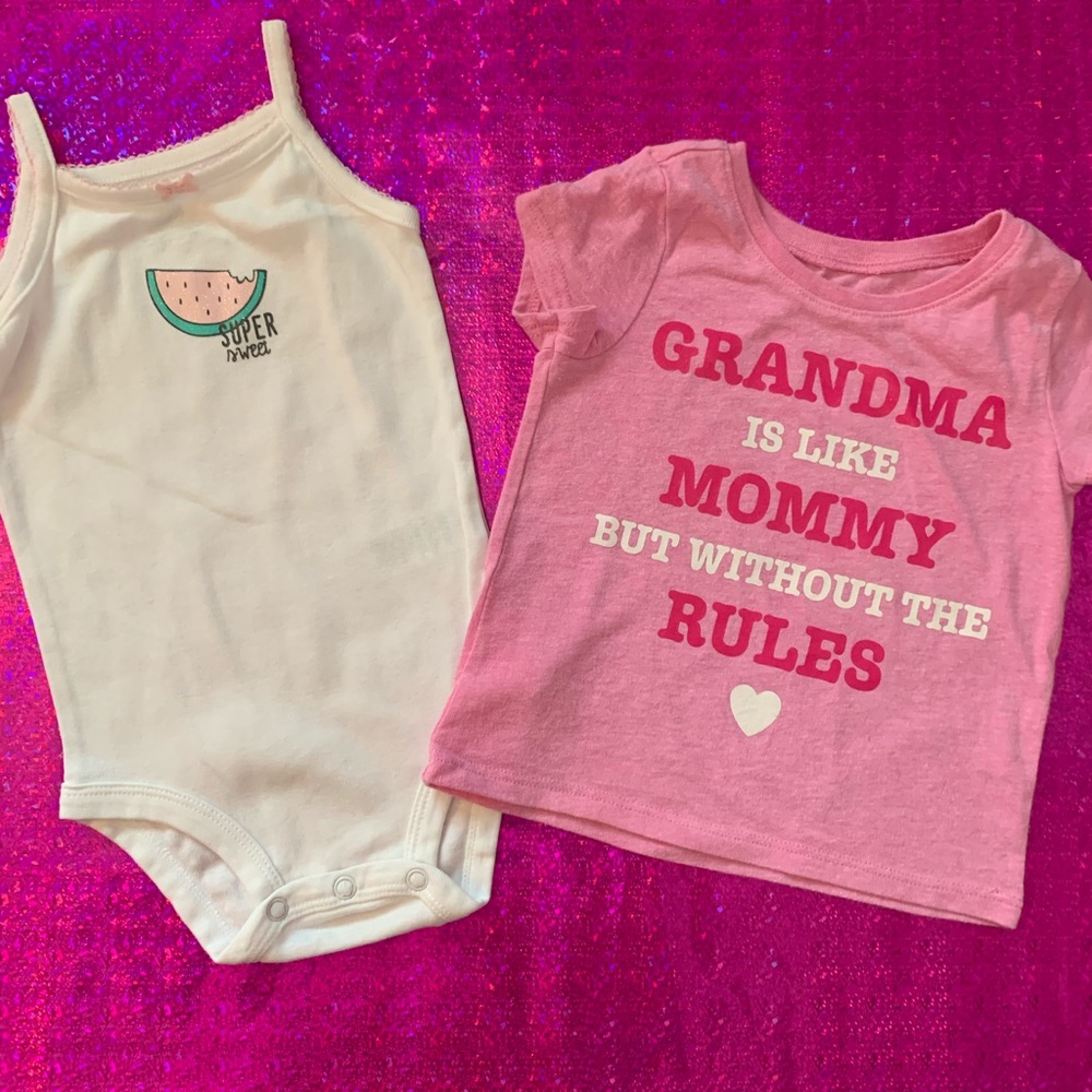 Very Sweet onesie and No Rules Grandma T-shirt